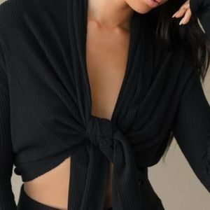 Joah brown black tie front cardigan